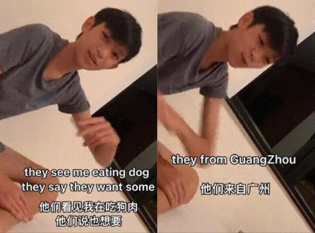 張智霖魔童於2019年發放的短片,其中被指歧視亞裔的rap唱內容。(影片截圖)