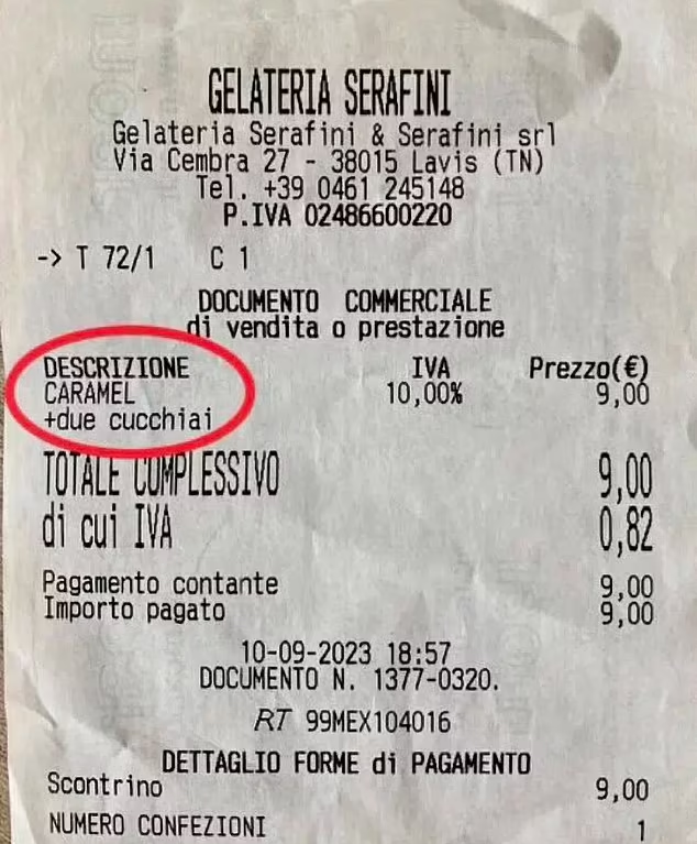 意大利旅遊|這間餐廳收了一對食雪糕的遊客夫婦1歐「額外匙羹費」。(互聯網)