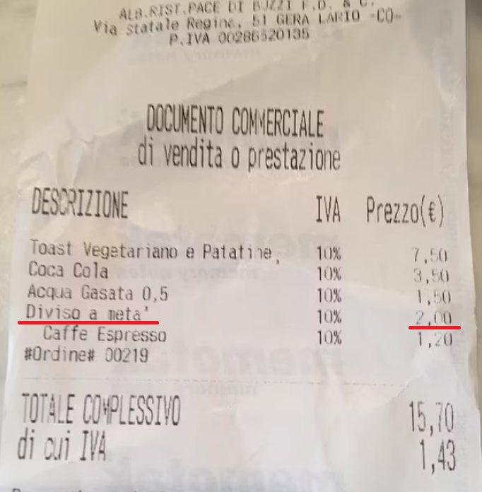 意大利旅遊|這間餐廳收了2歐「切三文治費」。(互聯網)