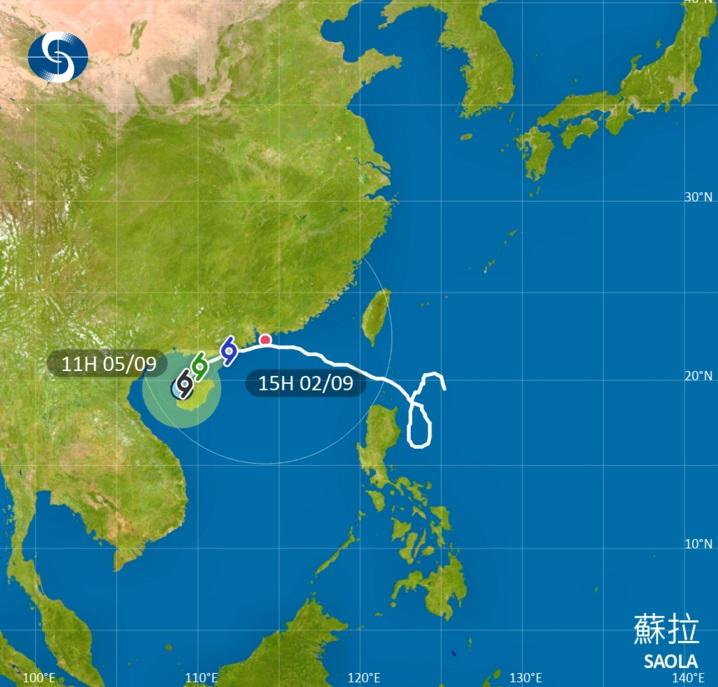 蘇拉下午登陸。(天文台截圖)