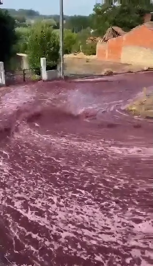 小鎮突現「紫紅色激流」。(互聯網)