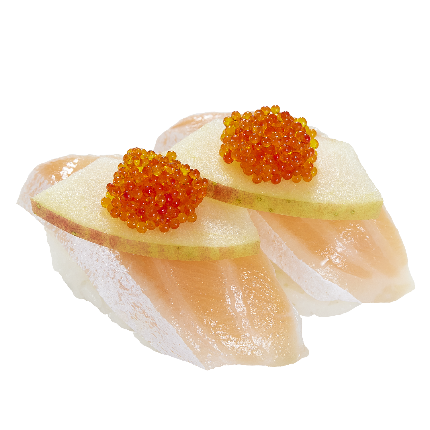 三文魚腩配脆脆蘋果飛魚子 $12