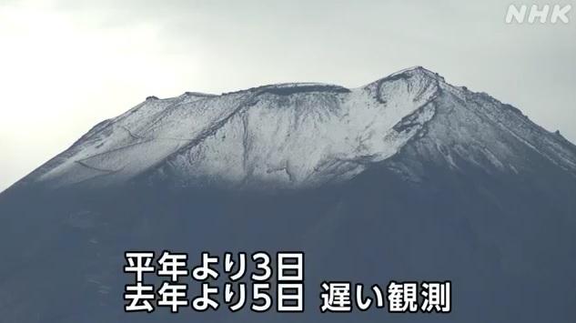 今年富士山「初冠雪」比往年遲。(互聯網)
