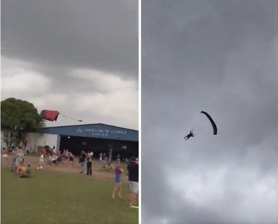 跳傘員快速墜落人群中。(互聯網)