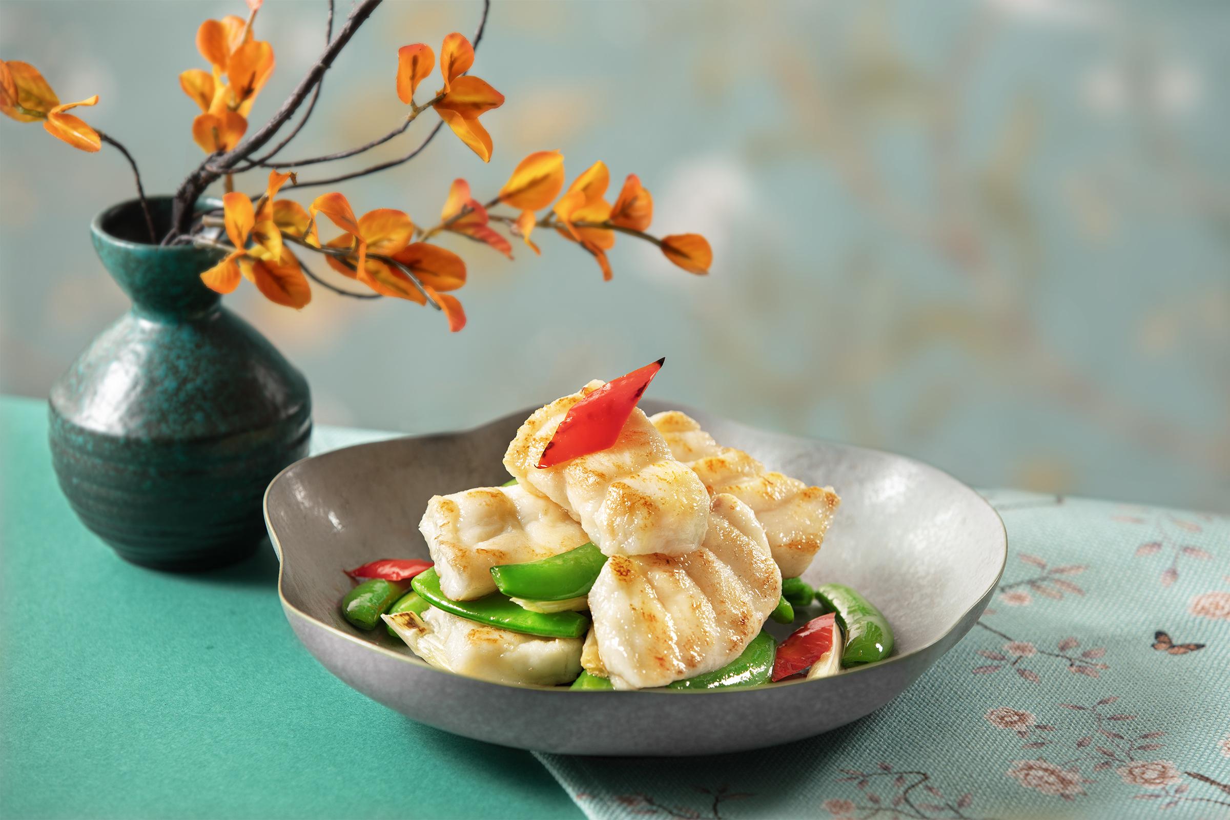 甜豆炒石班魚柳