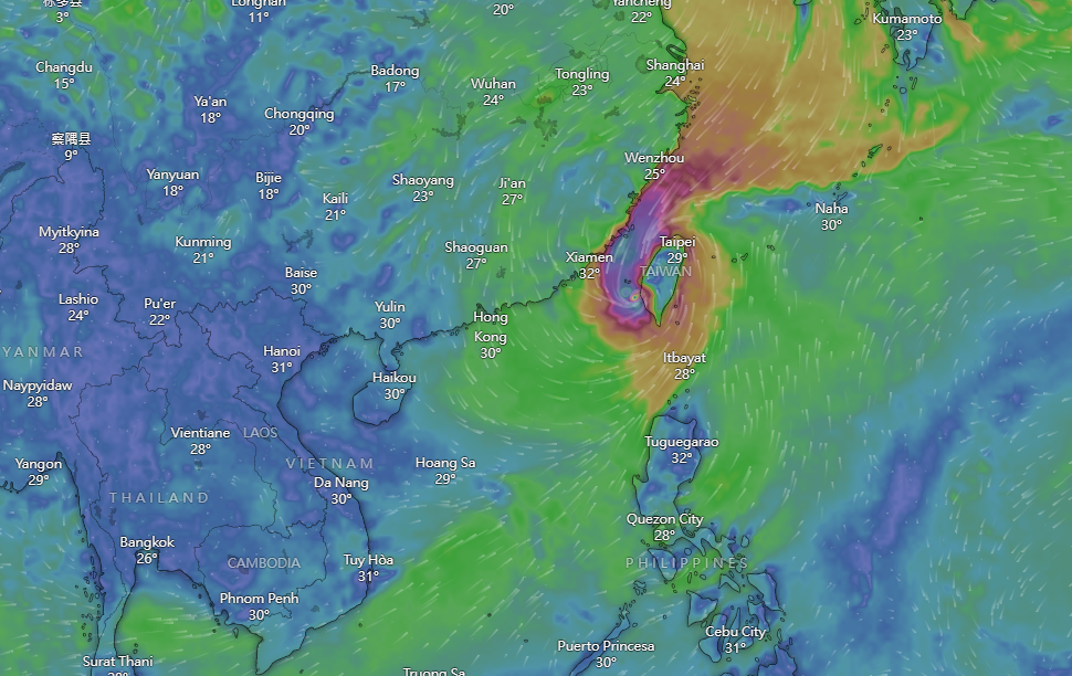 颱風小犬|Windy周四預計路徑。(Windy截圖)