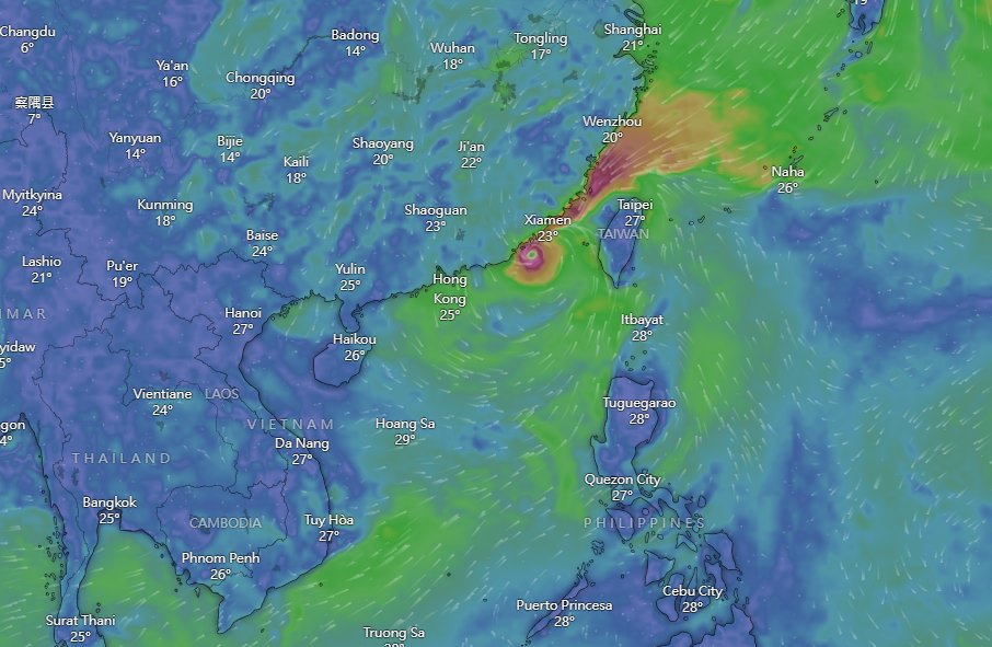 颱風小犬|Windy周五預計路徑。(Windy截圖)
