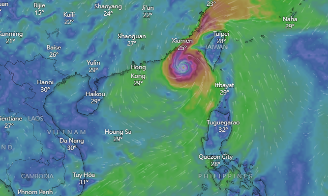 颱風小犬|Windy周五預計路徑。(Windy截圖)