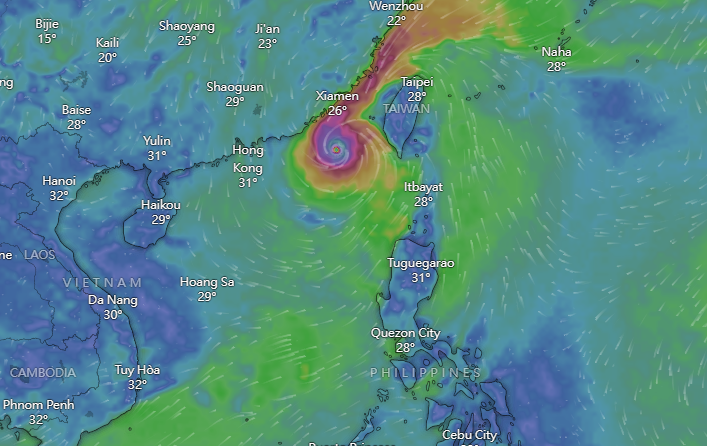 颱風小犬|Windy周五預計路徑。(Windy截圖)