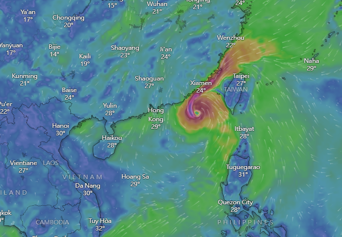 颱風小犬|Windy周五預計路徑。(Windy截圖)