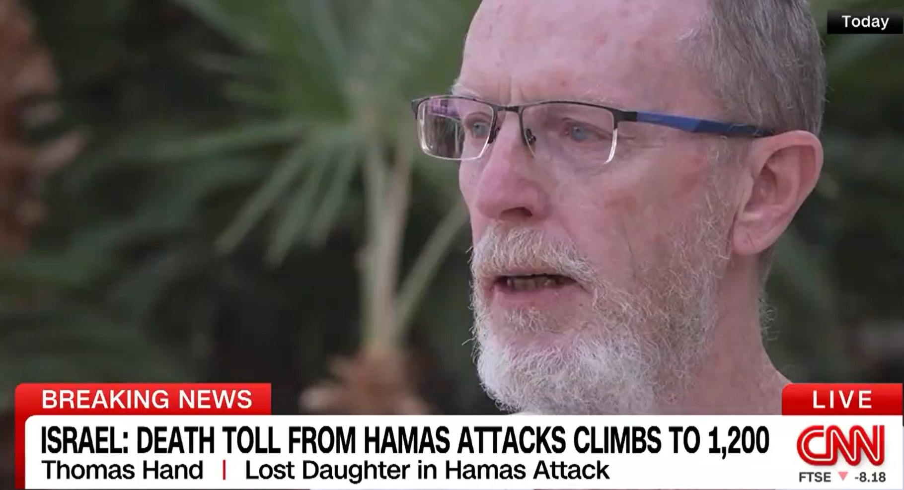 以巴衝突|Thomas憶述收到女兒死訊時,肝腸寸斷。(互聯網)