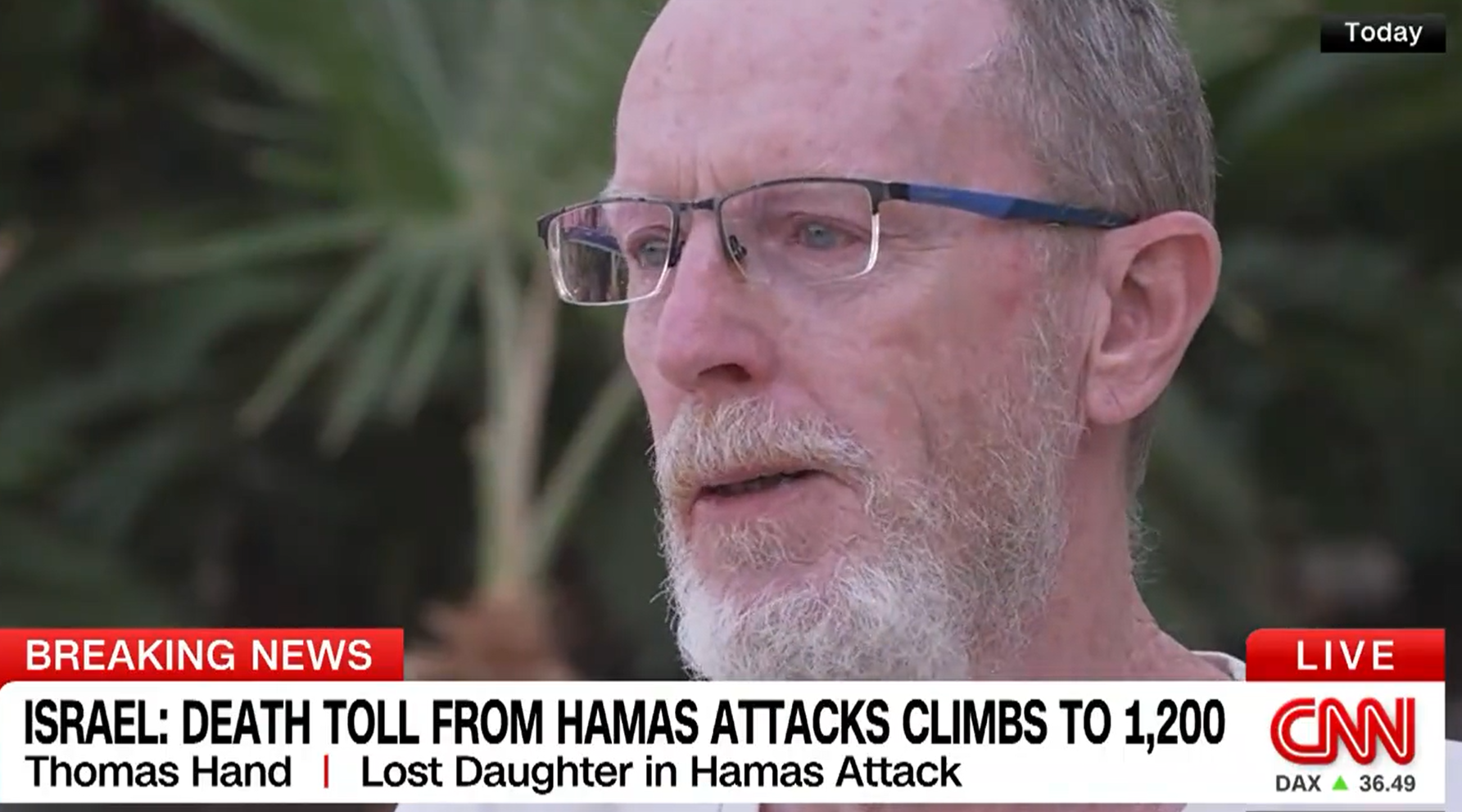 以巴衝突|Thomas憶述收到女兒死訊時,肝腸寸斷。(互聯網)