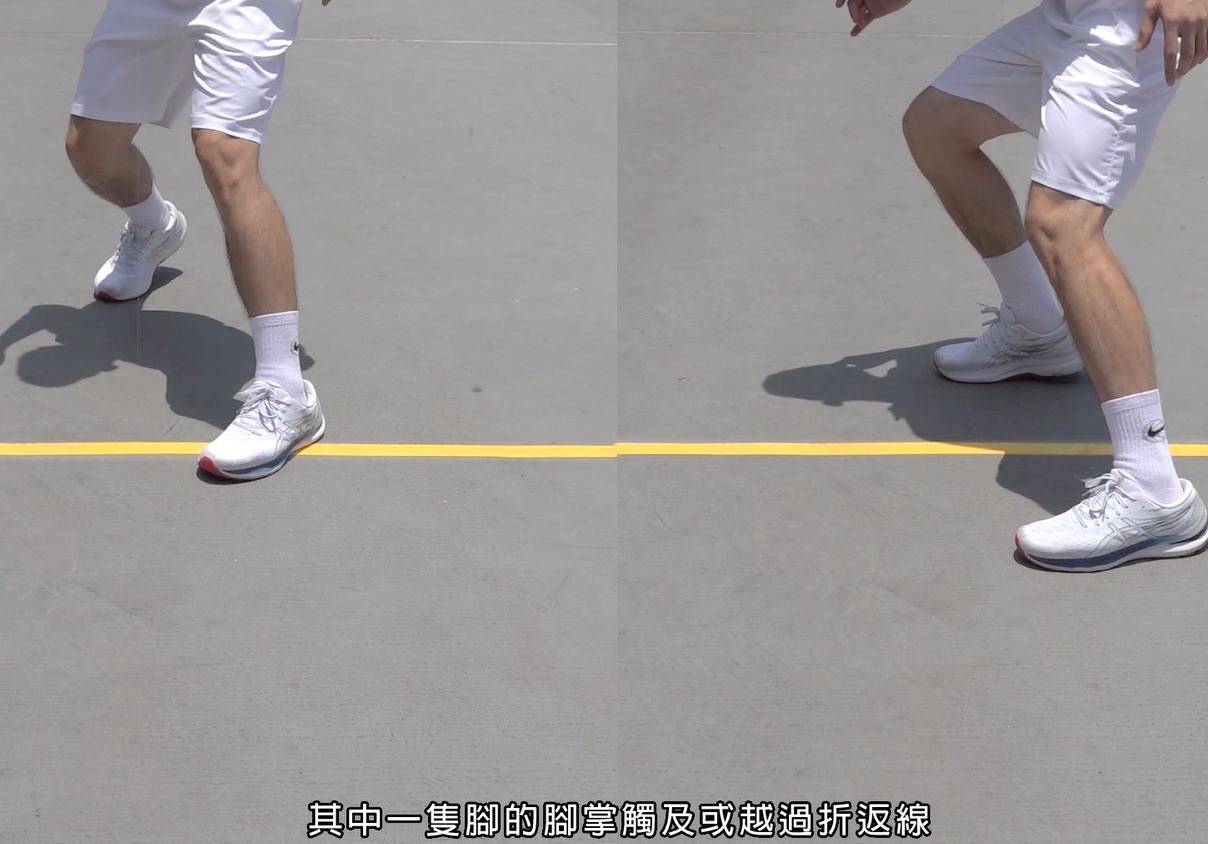 二級懲教助理體能測驗|穿梭跑測試要其中一隻腳觸及或越過折返線(懲教署網站截圖)