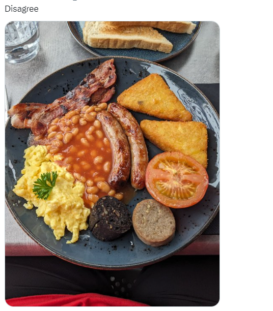 有網民則「力排眾議」,指英式全日早餐其實不錯。(互聯網)