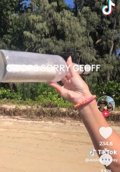 紙條寫著:「這裡躺著的是Geoffrey的骨灰……」。(TikTok)