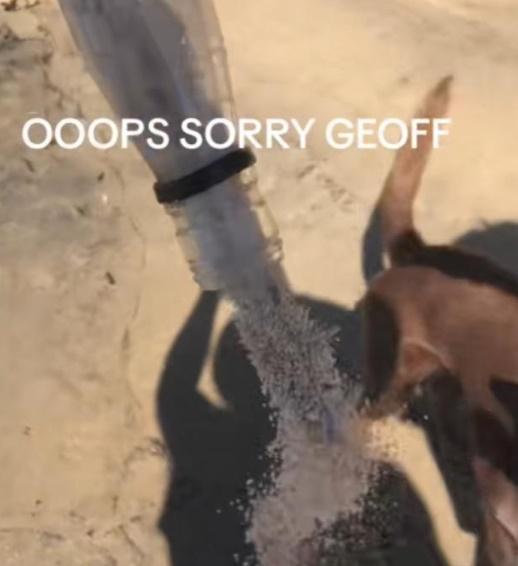 為了看清楚紙條,沒想清楚就幾乎將裡面的「沙」全倒出來。(TikTok)