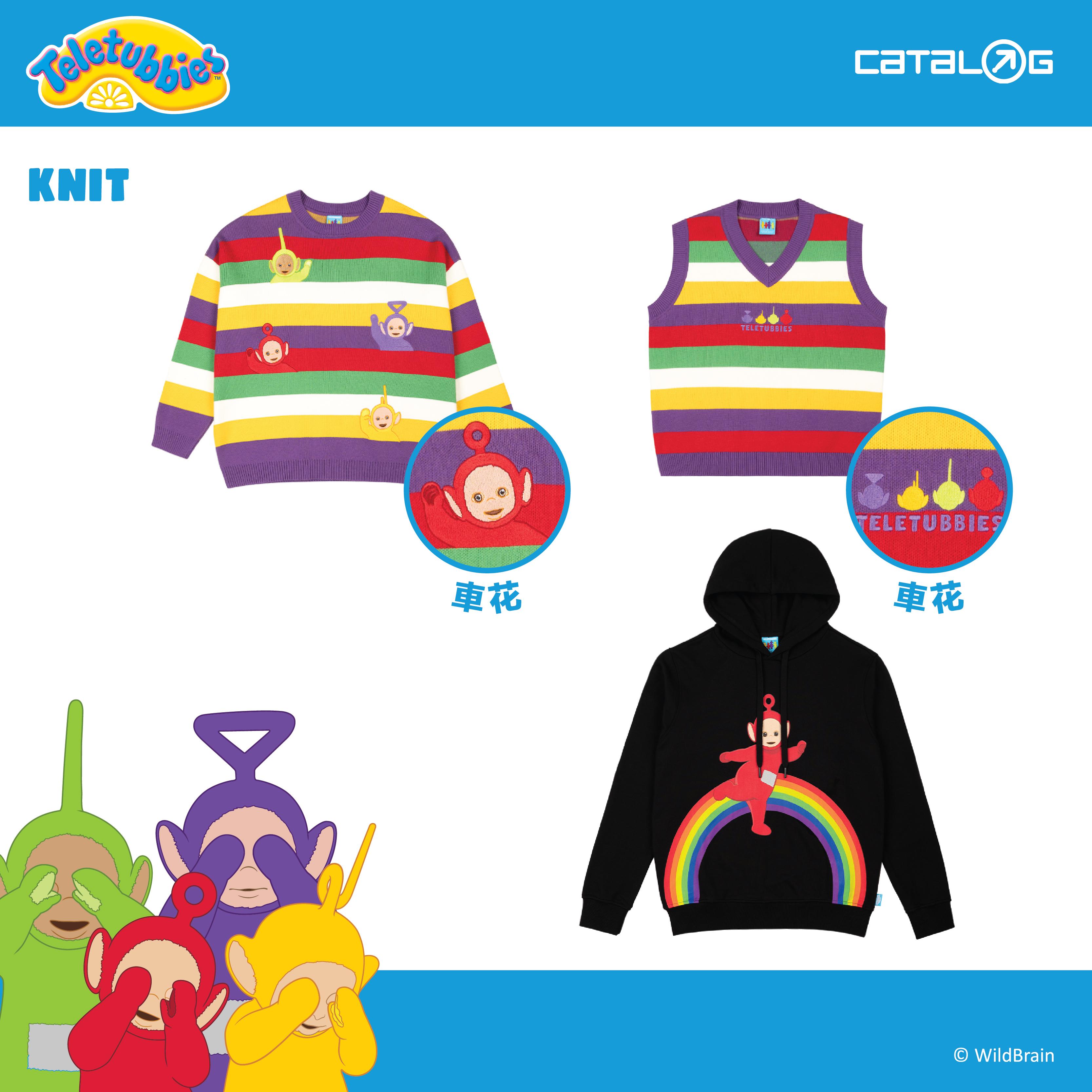 七彩粉嫩色調的天線寶寶印花圖案衛衣和背心更是色彩繽紛、明亮耀眼!