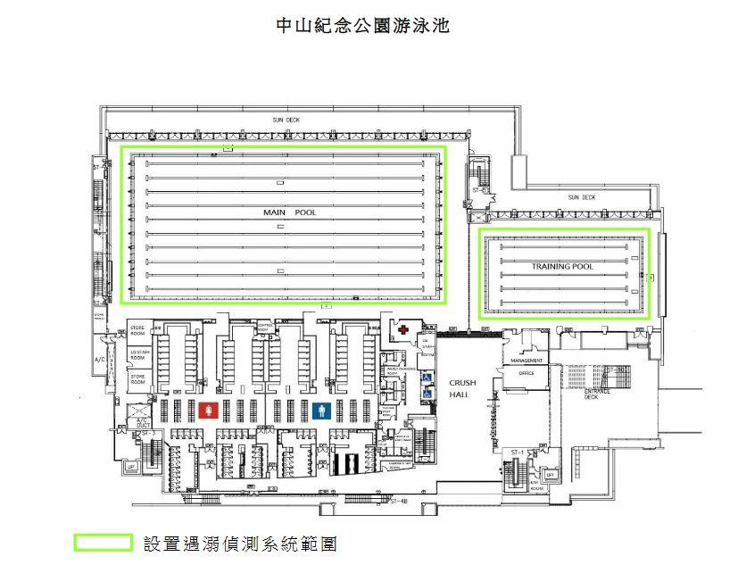 中山紀念公園泳池擬明年加裝遇溺偵測系統。(康文署文件截圖)