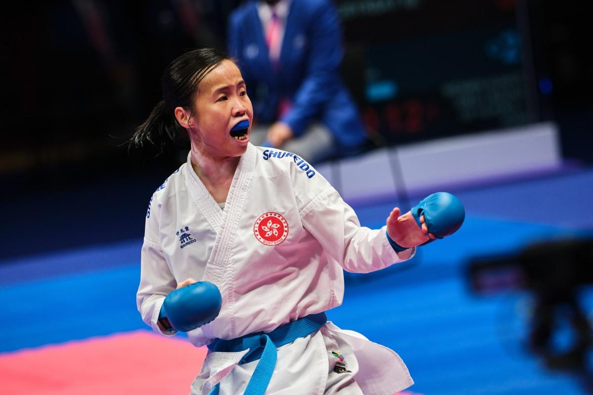 曾綺婷在「女子組手—50公斤級復活賽」不敵對手,未能晉身銅牌戰。(港協暨奧委會提供)