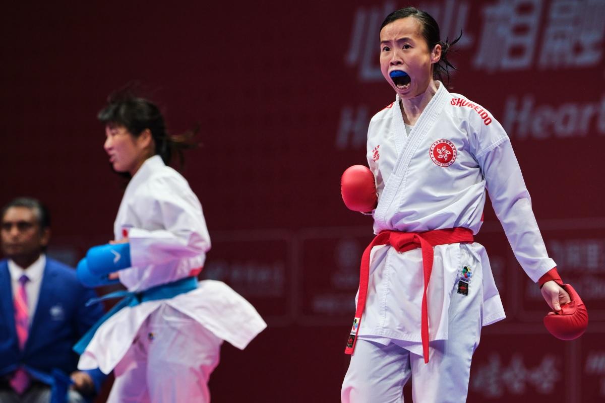 曾綺婷在「女子組手—50公斤級復活賽」不敵對手,未能晉身銅牌戰。(港協暨奧委會提供)