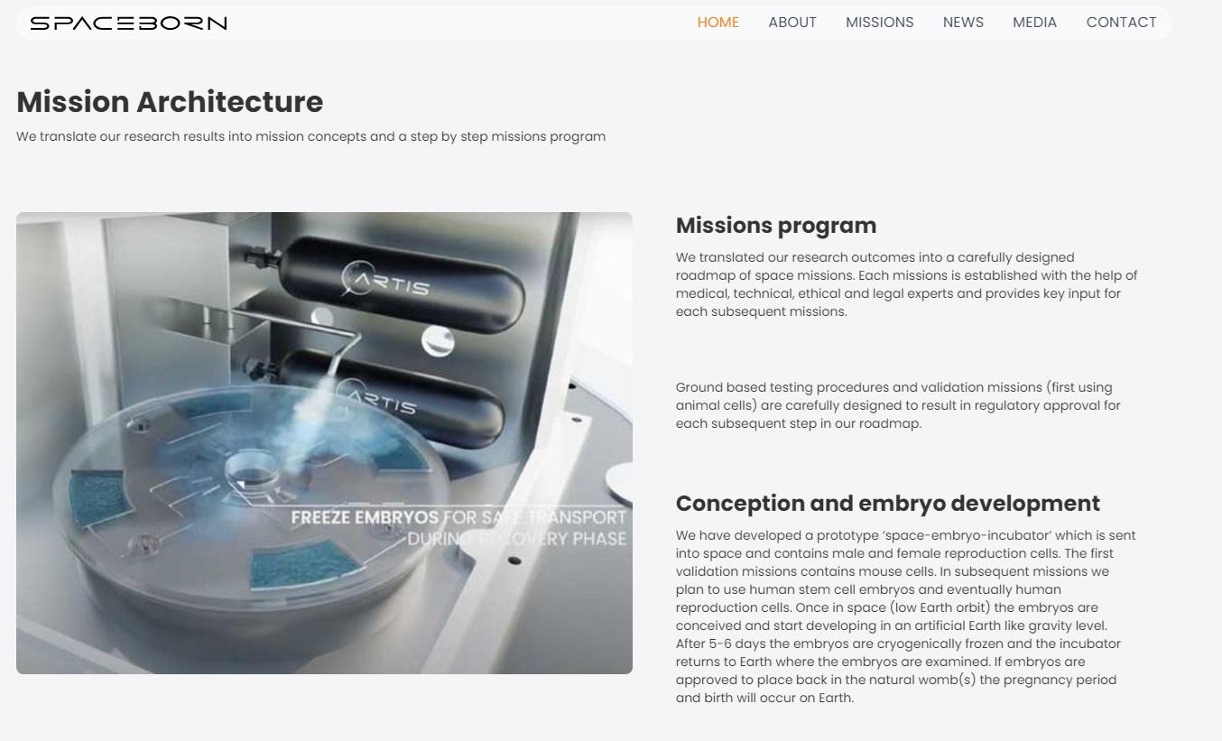 太空生育聯合公司官網介紹相關研究。(互聯網)