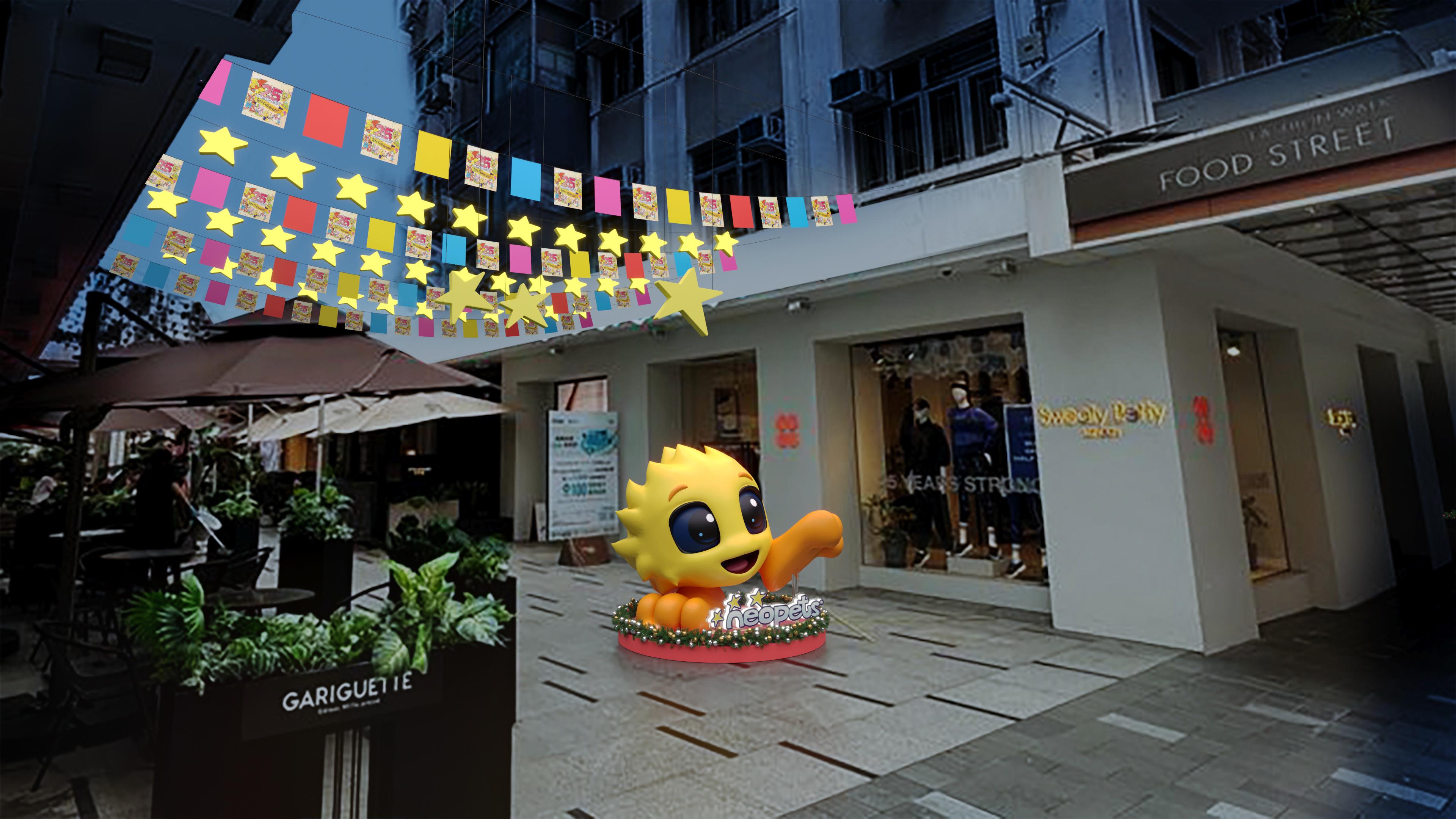 晚上在食街星光閃爍的燈飾照亮下,人氣寵物毛毛(JubJub)顯得特別可愛迷人