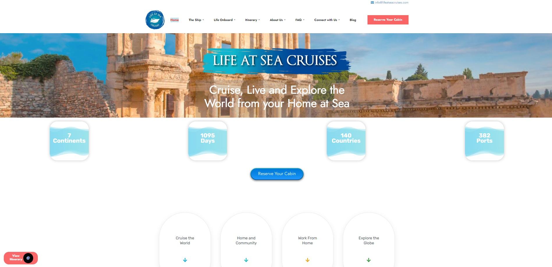 Life at Sea Cruises官網宣傳全新的環遊世界遊輪之旅。(互聯網)