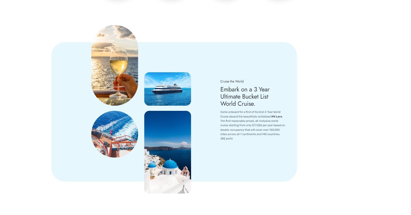 Life at Sea Cruises官網宣傳全新的環遊世界遊輪之旅。(互聯網)