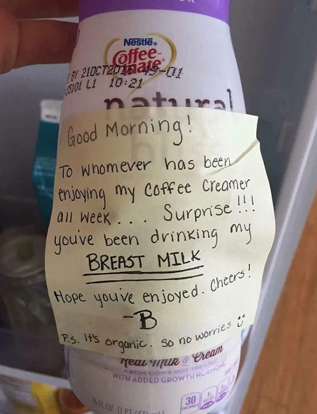 根據本報fact check,2016年亦曾有網民聲稱在咖啡奶精加入人奶,來整蠱同事,連字條內容也一樣。(互聯網)