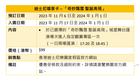 迪士尼尊享卡 – 「奇妙飄雪 聖誕高飛」