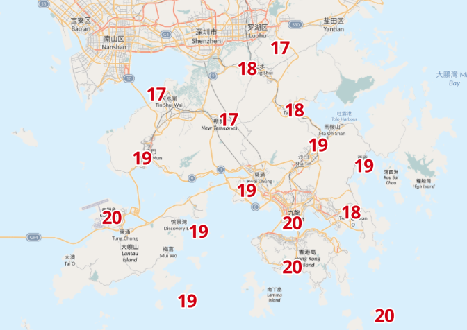 11月14日天氣,各區溫度預測,多區跌破20度(天文台截圖)