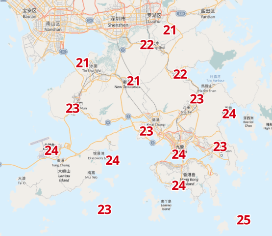 11月16日天氣,各區溫度預測,多區回升至20度以上(天文台截圖)
