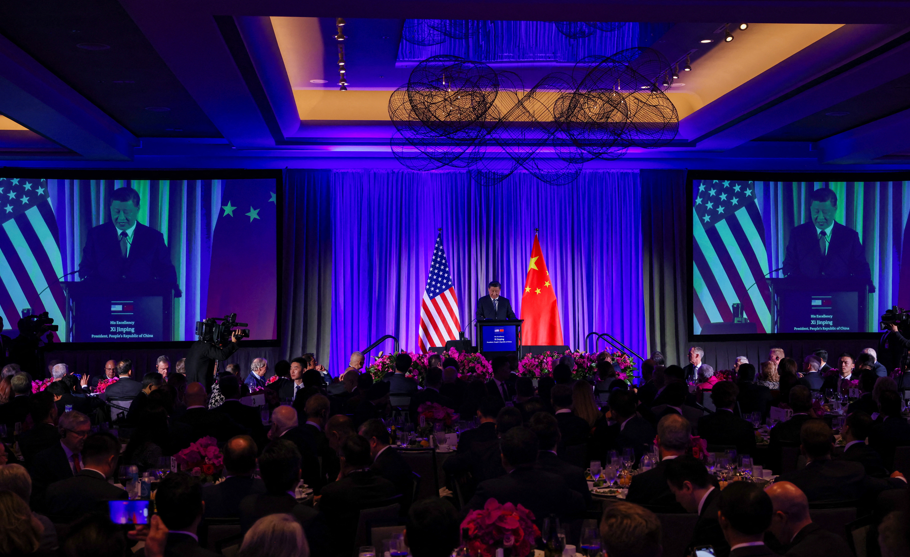 習近平結束與拜登的中美元首會晤後,出席美國友好團體聯合歡迎晚宴。(路透社)