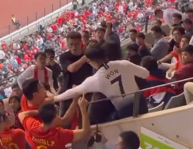 一名球迷穿孫興民在熱刺的7號球衣坐在主隊觀眾席上,挑釁身邊國足球迷,更一度高舉球衣慶祝,結果被噓之餘更有人向他丟水樽。這名球迷及後被其他國足球迷圍毆,最終被保安請離場,有群眾大罵「死漢奸」。