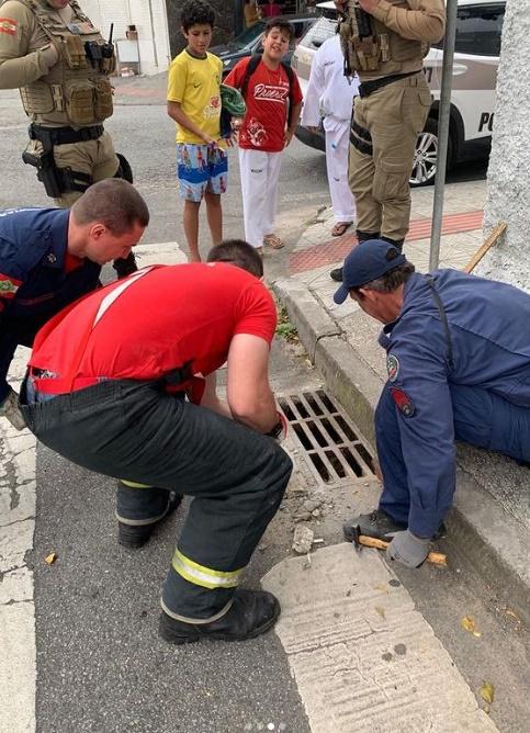 渠蓋過重,消防動用「救生鉗」撬開水渠蓋。(IG)