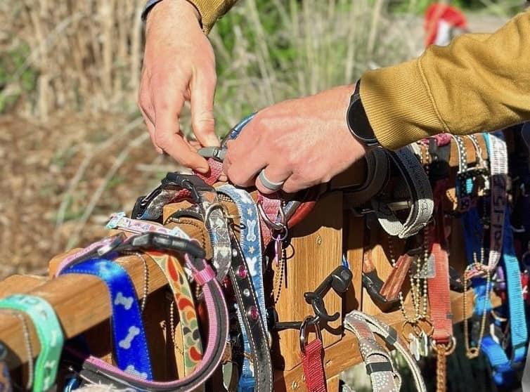 附近居民發現這道充滿愛與祝福的彩虹橋後,也紛紛掛上自己已故毛孩的項圈。(FB)