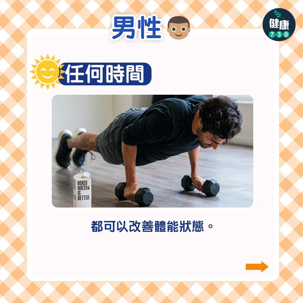 做運動時間|女性和男性各有不同(am730製圖)