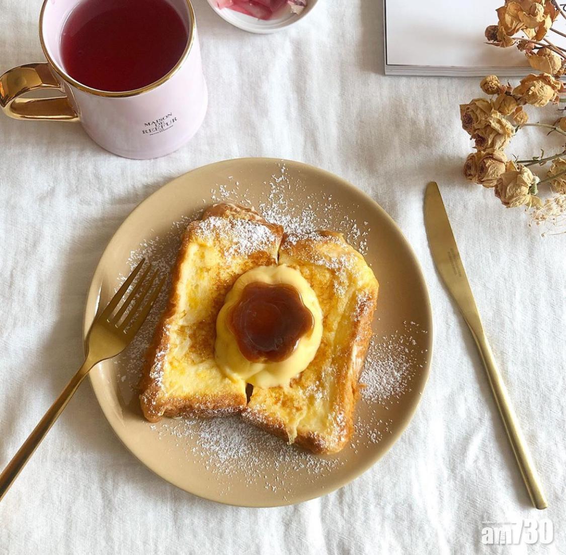 懶人早餐食譜|乳酪布甸多士與日式甜品外貌需不同,但味道有異曲同工之妙。(instagram@pupu4007)