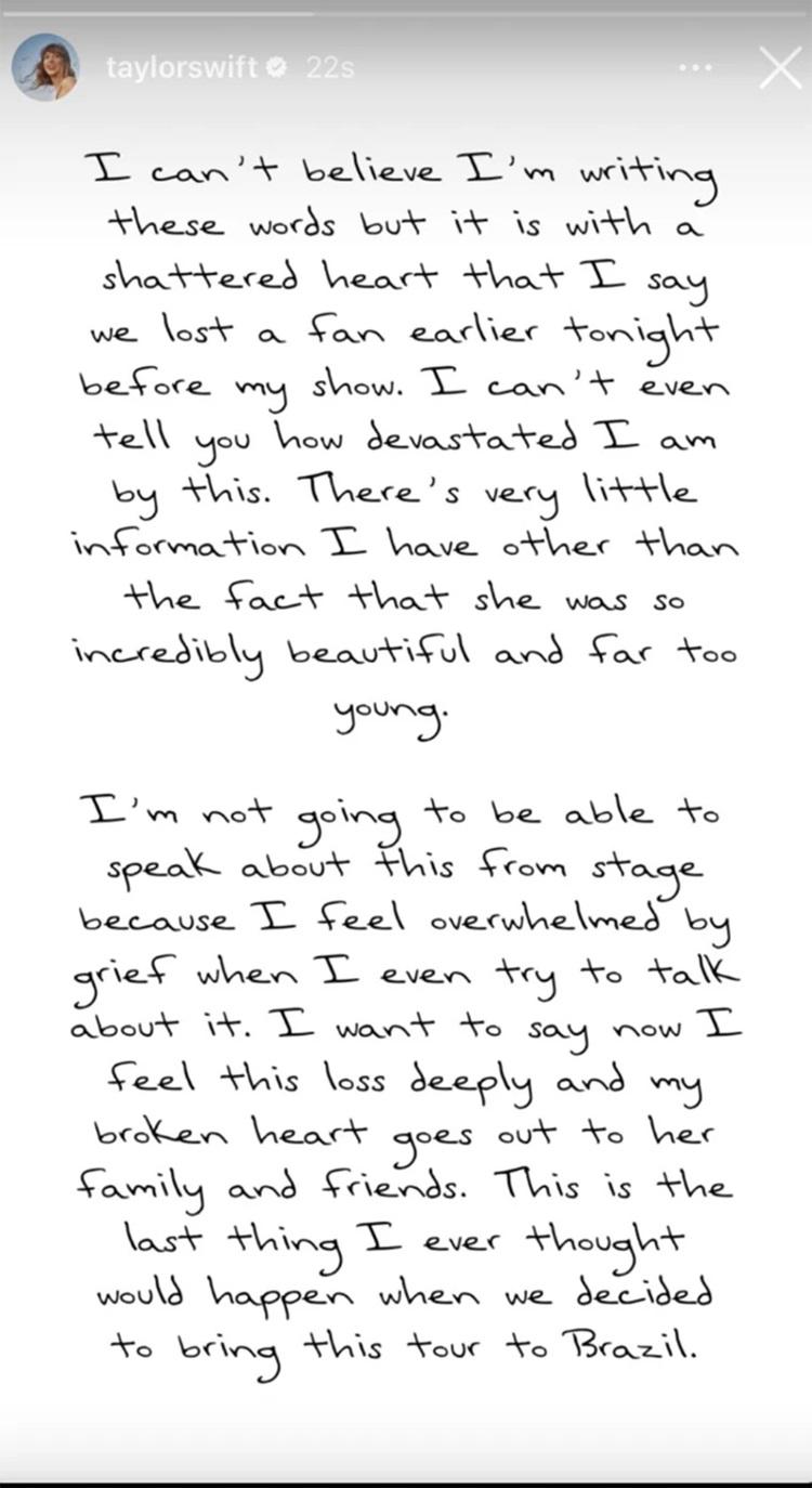 Taylor親筆信悼念粉絲。