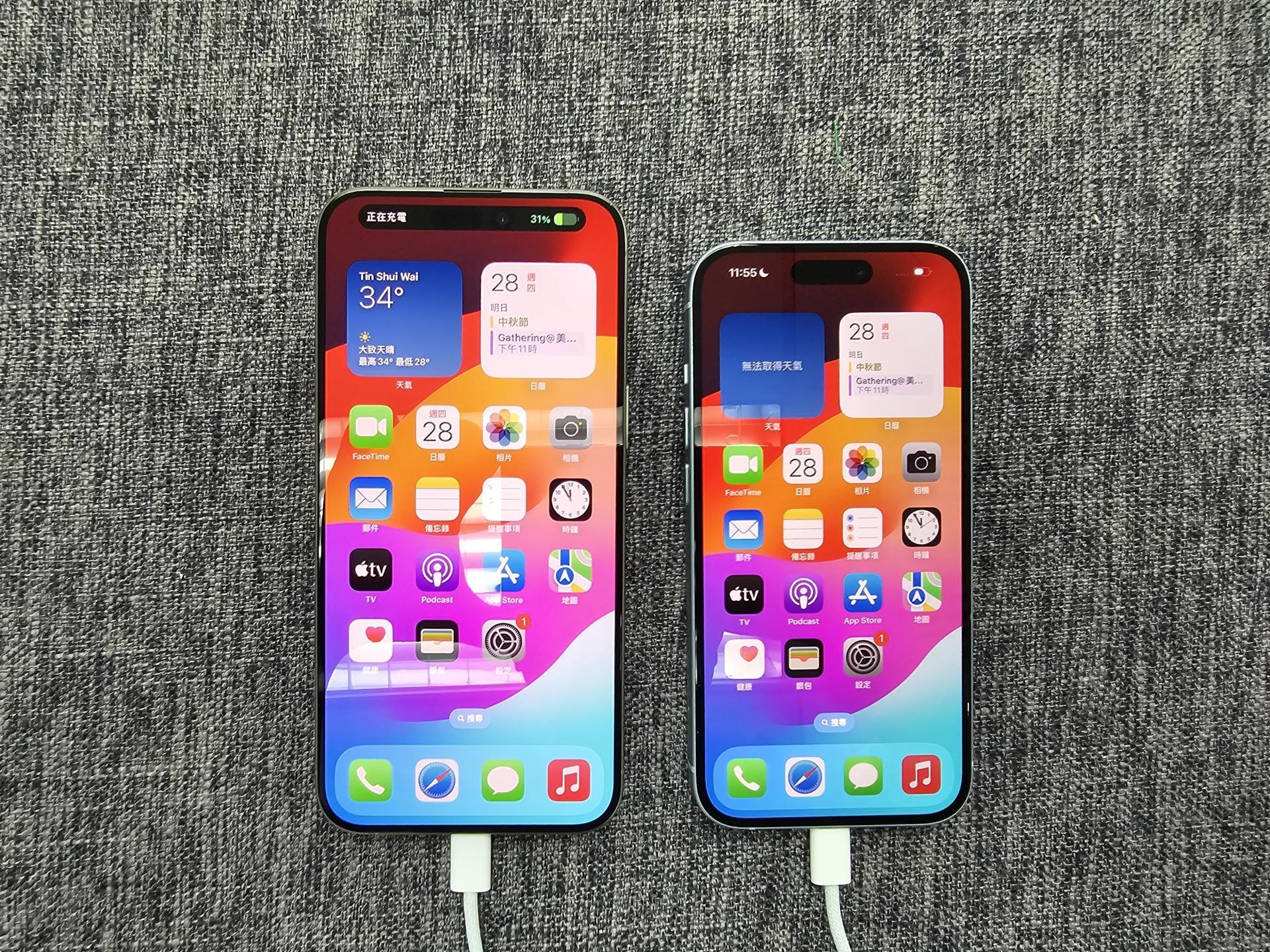 iPhone 15 Pro及iPhone 15 Pro Max(左)對比圖。(資料圖片)