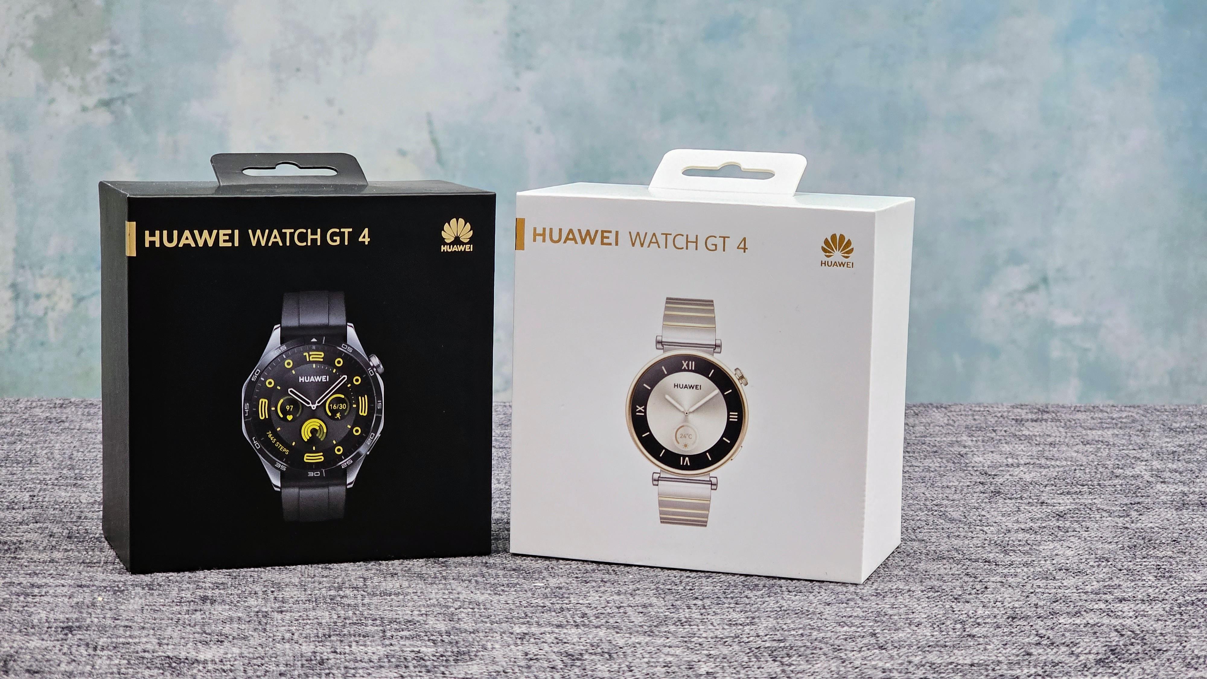 華為香港送來評測的,有HUAWEI WATCH GT 4男裝46mm曜石黑(左)及HUAWEI WATCH GT 4 41mm皓月銀(右)。