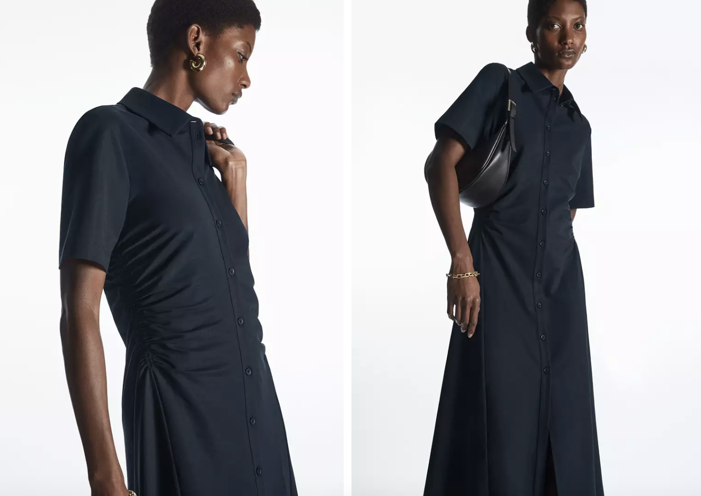 雙11優惠|COS Gathered Midi Shirt Dress 特價:$495;原價:$990