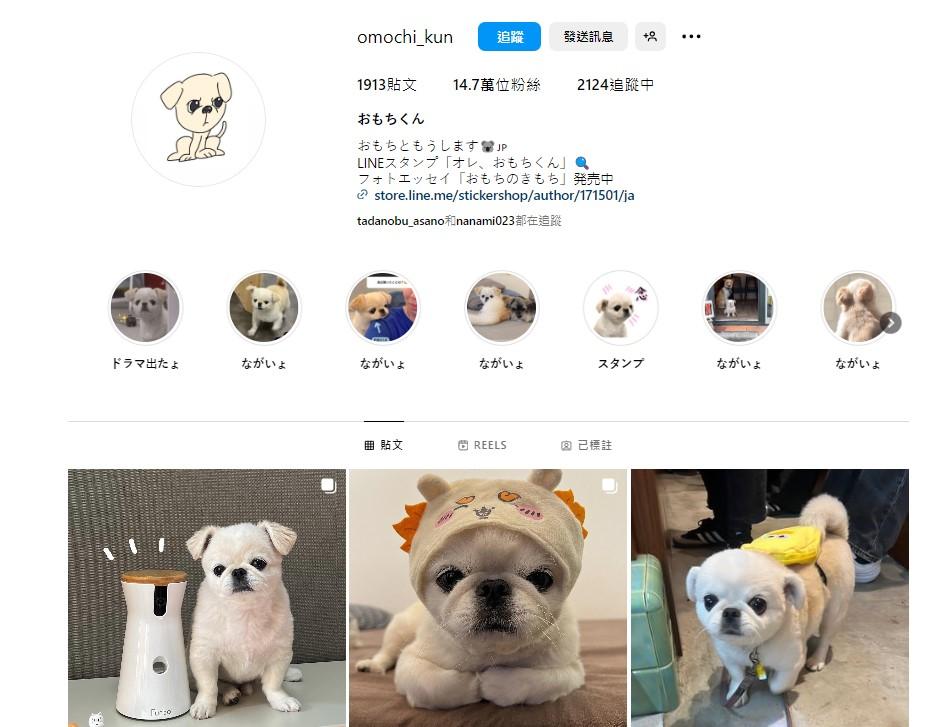 人氣狗狗「omochi_kun」獲不少日本名人follow。