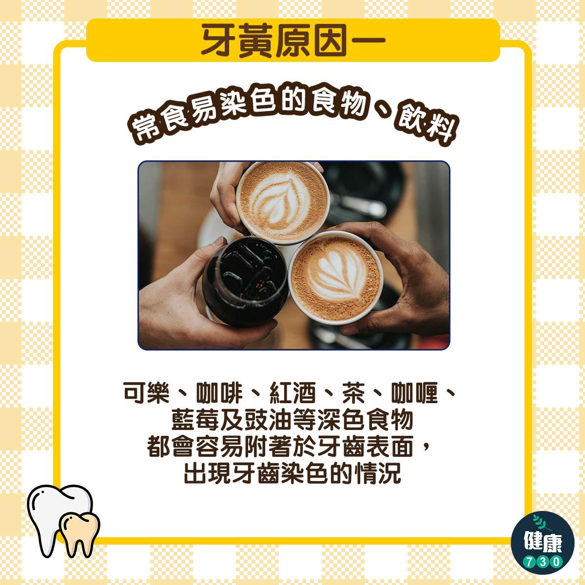 牙黃原因,包括食煙(am730製圖)