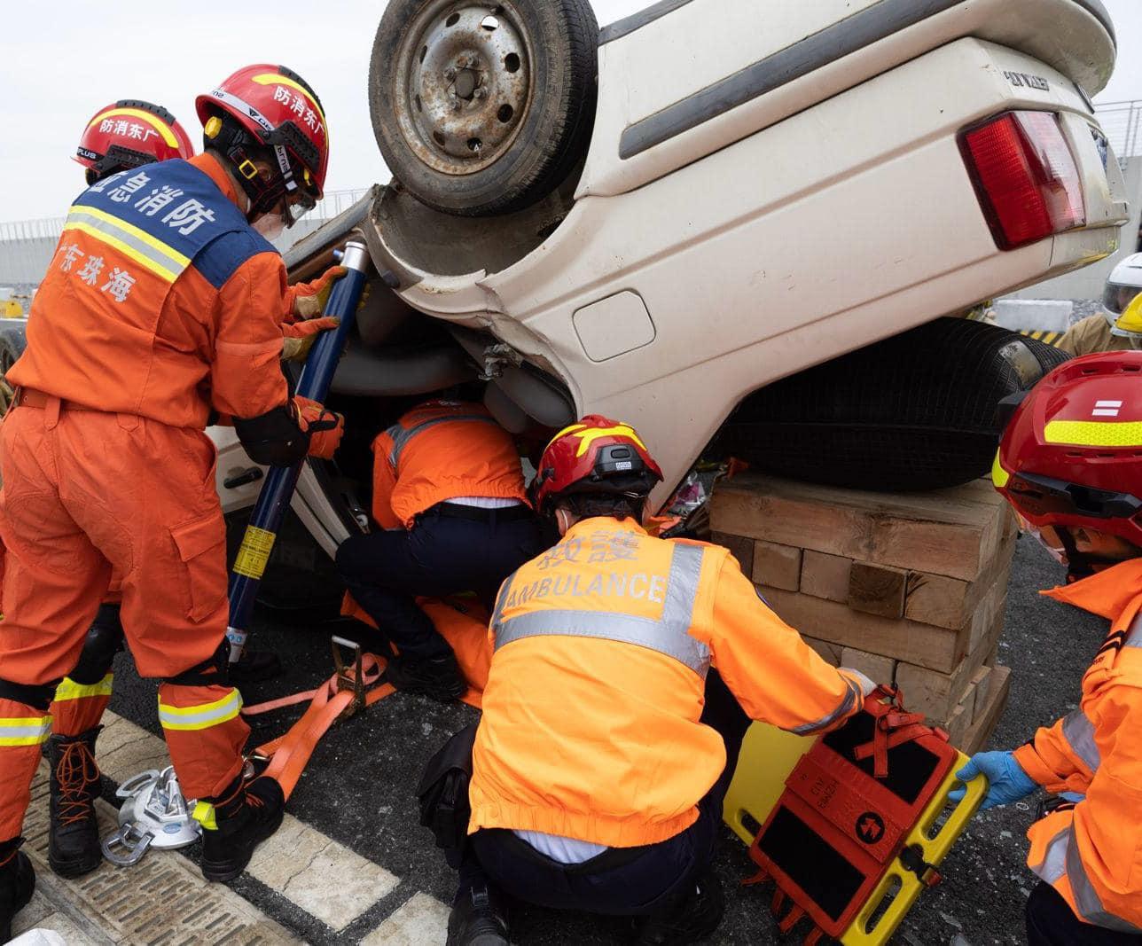 消防處於港珠澳大橋進行粵港澳聯合演練 提升聯合應對突發事故能力