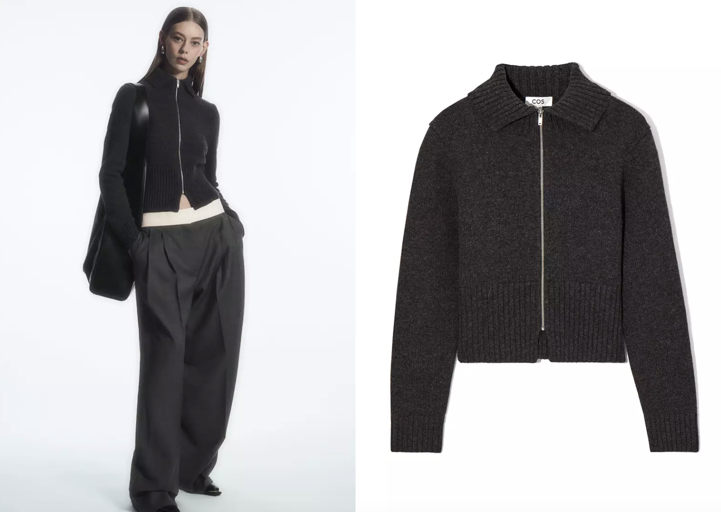 雙11優惠|COS Cropped Wool Zip-Up Cardigan 特價:$667.5;原價:$890