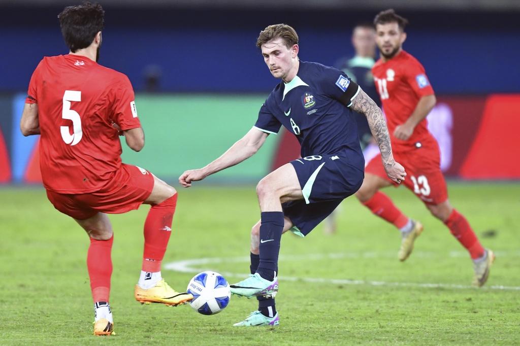 澳洲在中立場1:0贏巴勒斯坦。(美聯社)