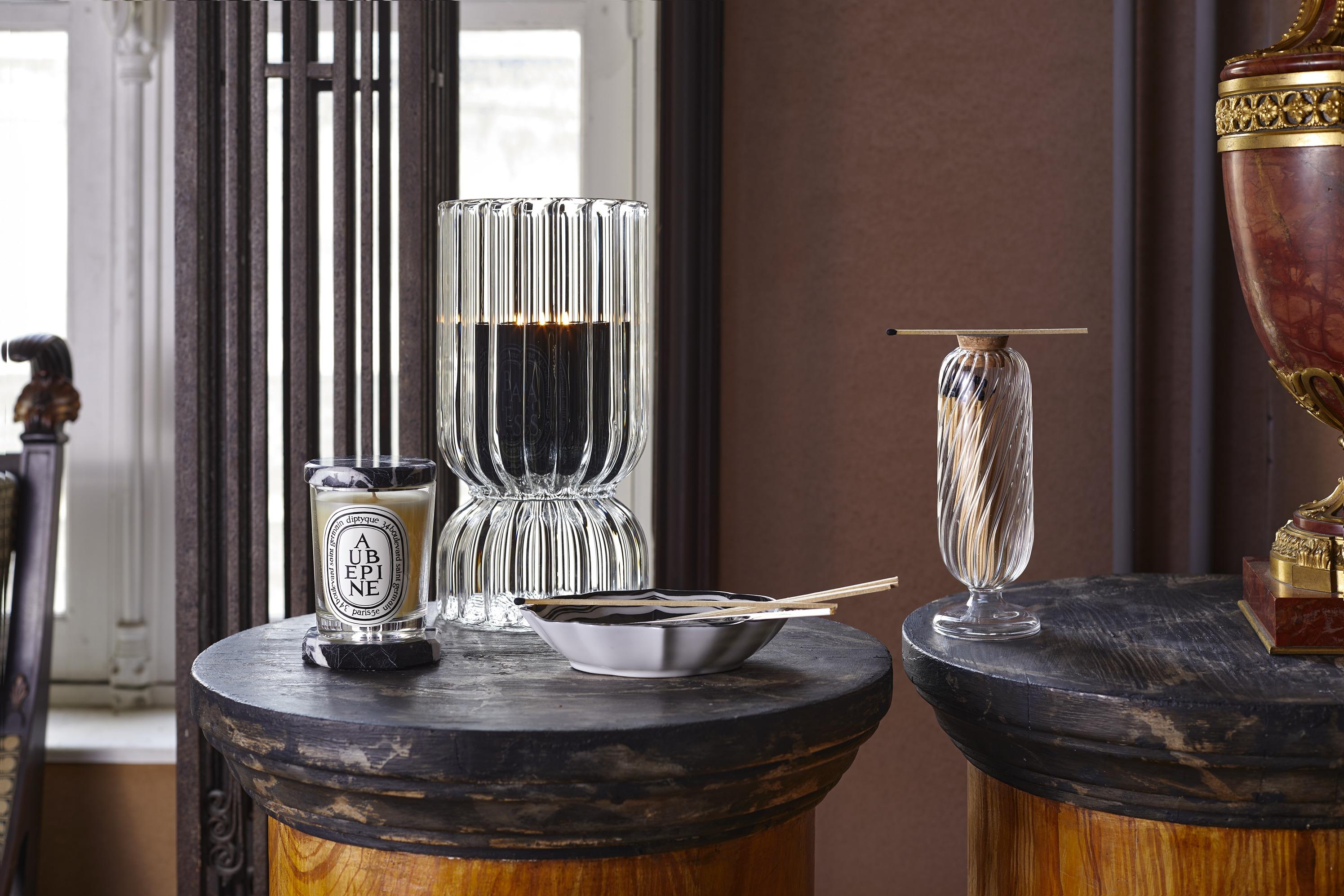 Diptyque Antique Marble Candle Lid, Black Oval Soap Dish, Coasted Candle Holder, Torsades Match Holders