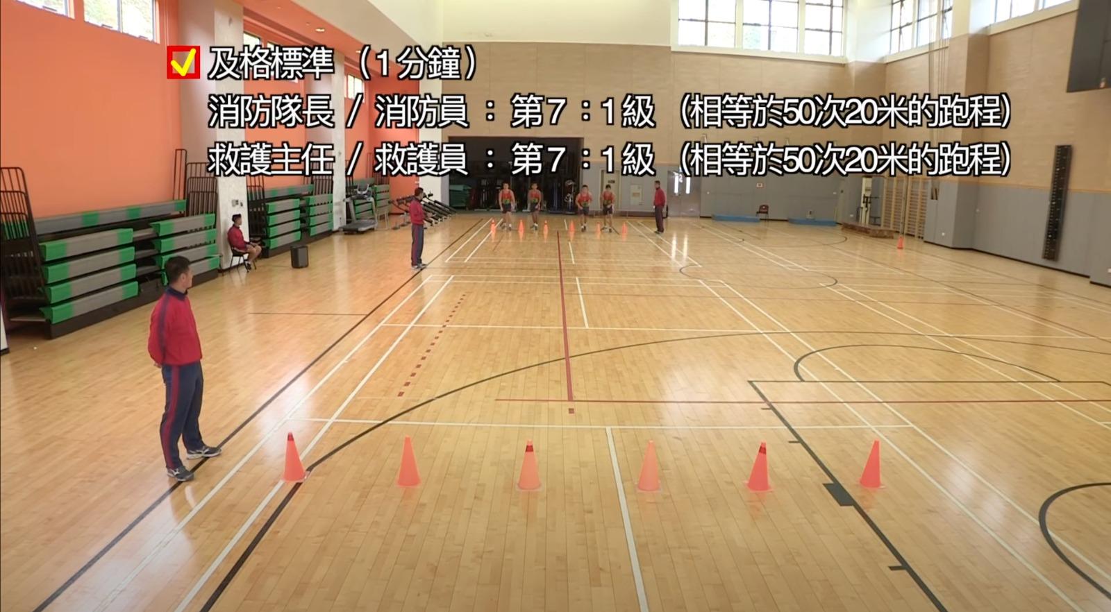 消防員體能測驗 1.耐力折返跑(消防處截圖)