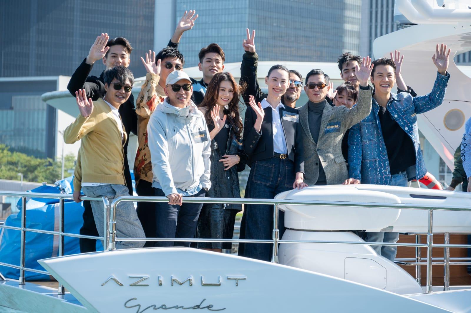 林超賢率領張家輝、陳偉霆、梁洛施、周秀娜、譚俊彥等坐遊艇出海,為電影造勢。(陳奕釗攝)
